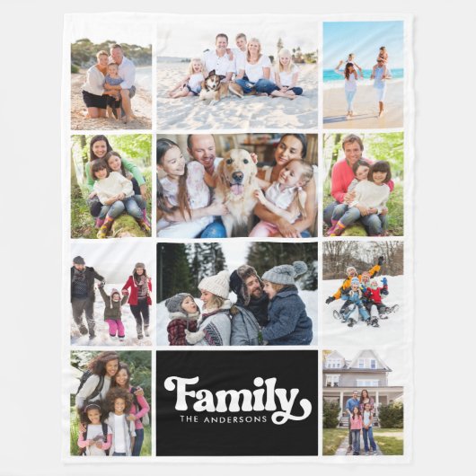 フォトコラージュファミリー8写真 フリースブランケット (正面)