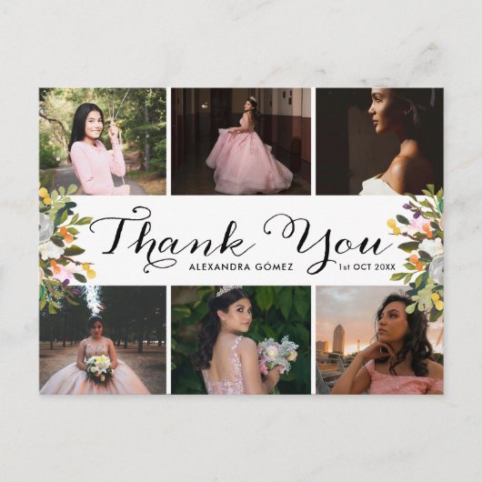 フォトコラージュフローラQuinceありがとうはがき ポストカード (正面)