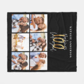 フォトコラージュブラックと金ゴールド0歳の誕生日フリースb フリースブランケット (正面(横))