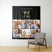 フォトコラージュブラックと金ゴールド90歳の誕生日モダン タペストリー (インサイチュ)