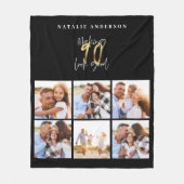 フォトコラージュブラックと金ゴールド90歳の誕生日 フリースブランケット (正面)