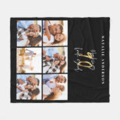 フォトコラージュブラックと金ゴールド90歳の誕生日 フリースブランケット (正面(横))