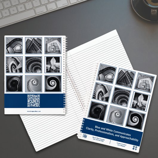 フォトコラージュブルーホワイトスモールビジネス ノートブック