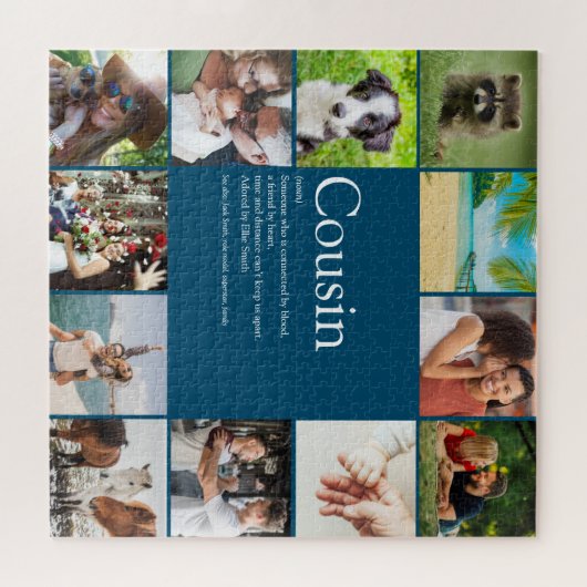 フォトコラージュブルー最高のおもしろいのいとこの定義 ジグソーパズル (横)