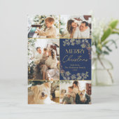 フォトコラージュブルー金ゴールドメリークリスマスカード シーズンカード (スタンド正面)