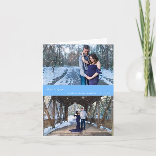 フォトコラージュベビーシャワーブルーサンキューカード サンキューカード (正面)