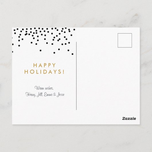 フォトコラージュホリデイカードデザインホワイトブラック金ゴールド ポストカード (裏面)