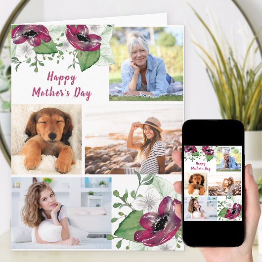 フォトコラージュマゼンタフローラ編集可能カード カード