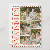 フォトコラージュメリークリスマスアーチレトロストライプ シーズンカード (正面)