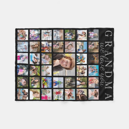 フォトコラージュモダンおばあちゃん私たちはスクリプトを愛している フリースブランケット (正面(横))