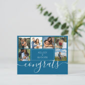 フォトコラージュモダンおめでとうティール（緑がかった色）ブルー ポストカード (スタンド正面)