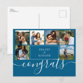 フォトコラージュモダンおめでとうティール（緑がかった色）ブルー ポストカード (正面/裏面)