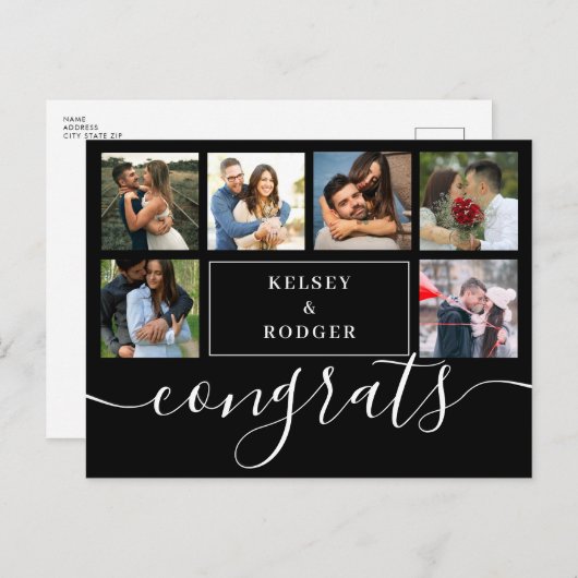 フォトコラージュモダンおめでとう白黒の投稿 ポストカード (正面/裏面)