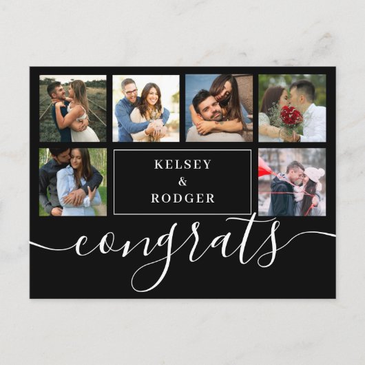 フォトコラージュモダンおめでとう白黒の投稿 ポストカード (正面)
