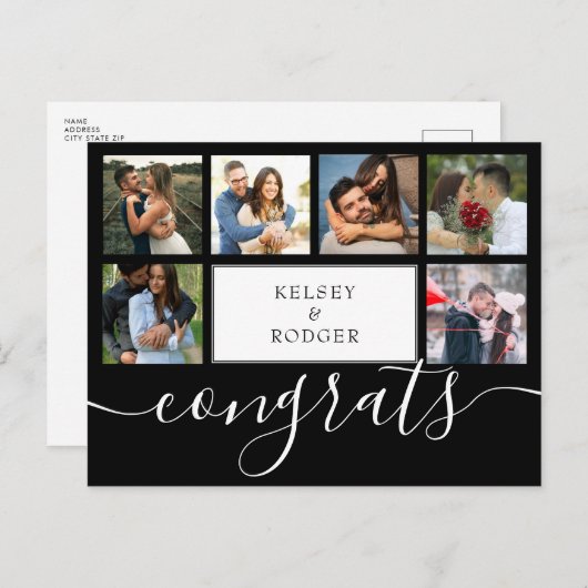 フォトコラージュモダンおめでとう白黒 ポストカード (正面/裏面)