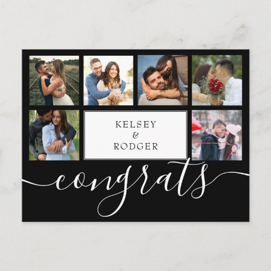 フォトコラージュモダンおめでとう白黒 ポストカード (正面)