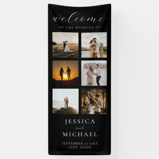 フォトコラージュモダンエレガントなウェディングウェルカム 横断幕 (縦)