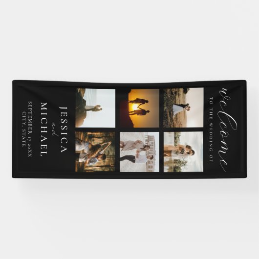 フォトコラージュモダンエレガントなウェディングウェルカム 横断幕 (横)