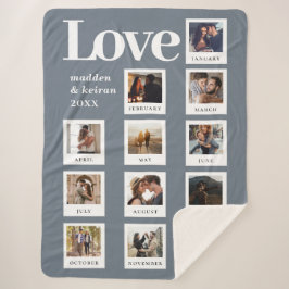 フォトコラージュモダンカップル愛ほこりっぽいブルー シェルパブランケット