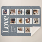 フォトコラージュモダンカップル愛ほこりっぽいブルー シェルパブランケット (正面(横))