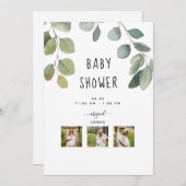 フォトコラージュモダングリーンリーベビーシャワー 招待状 (正面/裏面)