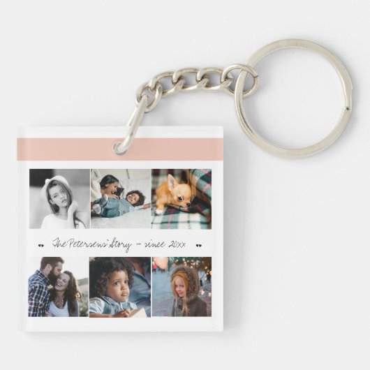 フォトコラージュモダンシックな家族の記念品 キーホルダー (裏面)