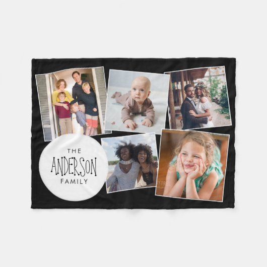 フォトコラージュモダンシック家族の友人のキープサケ フリースブランケット (正面(横))