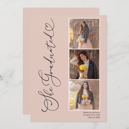 フォトコラージュモダンスクリプトの卒業 案内状 (正面/裏面)