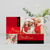 フォトコラージュモダンスクリプトクリスマスフォイル休日 箔シーズンカード (立ち正面)