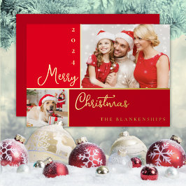 フォトコラージュモダンスクリプトクリスマスフォイル休日 箔シーズンカード