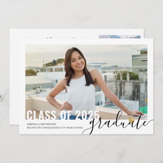 フォトコラージュモダンスクリプト卒業オープンハウス 案内状 (正面/裏面)