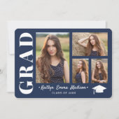 フォトコラージュモダンスクリプトNavy Blue Grad 案内状 (正面)
