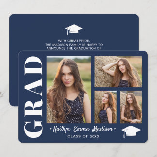 フォトコラージュモダンスクリプトNavy Blue Grad 案内状