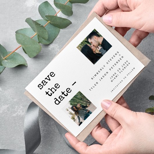 フォトコラージュモダンタイポグラフィ結婚ズ セーブザデート