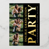 フォトコラージュモダンダブル卒業パーティー金ゴールド 箔招待状 (正面)