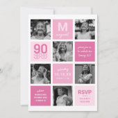 フォトコラージュモダンピンク90誕生日 招待状 (正面)