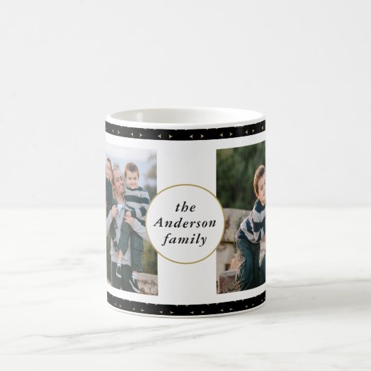 フォトコラージュモダンブラックと金ゴールドファミリー コーヒーマグカップ (中央)