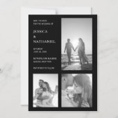 フォトコラージュモダンブラックウェディング日付の保存 マグネット招待状 (正面)