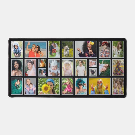 フォトコラージュモダンブラックパーソナライズされた25枚 デスクマット (正面)