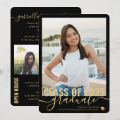 フォトコラージュモダンブラック卒業オープンハウス 案内状 (正面/裏面)