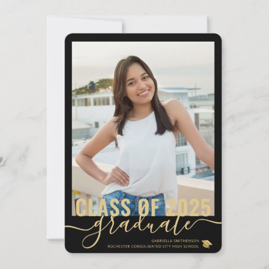 フォトコラージュモダンブラック卒業オープンハウス 案内状 (正面)