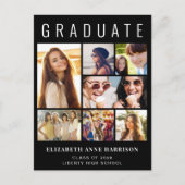 フォトコラージュモダンブラック卒業パーティー インビテーションポストカード (正面)