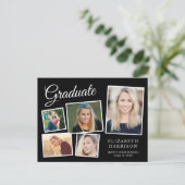 フォトコラージュモダンブラック卒業パーティー インビテーションポストカード (スタンド正面)