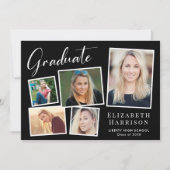 フォトコラージュモダンブラック卒業パーティー 招待状 (正面)