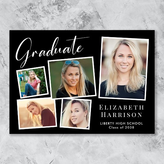 フォトコラージュモダンブラック卒業 案内状