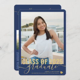 フォトコラージュモダンブルー卒業オープンハウス 案内状