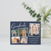 フォトコラージュモダンブルー卒業パーティー インビテーションポストカード (スタンド正面)