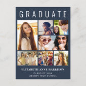 フォトコラージュモダンブルー卒業パーティー インビテーションポストカード (正面)