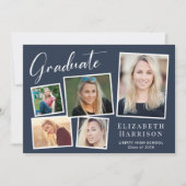 フォトコラージュモダンブルー卒業パーティー 招待状 (正面)