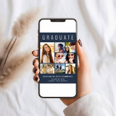 フォトコラージュモダンブルー卒業パーティー 招待状